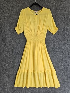 Nanette Nanette Lepore Bright Yellow Smocked Waist Midi Dress